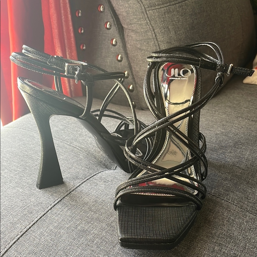 Jennifer Lopez Black Strappy Heels for Women